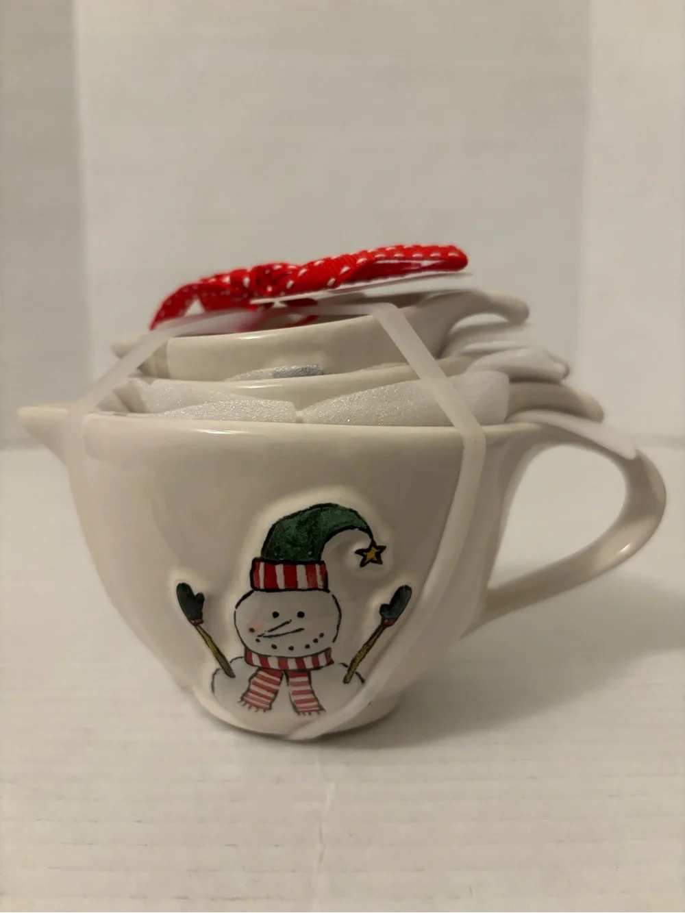 Rae Dunn White Snowman Ceramic Creamer with Green Hat and Red Scarf